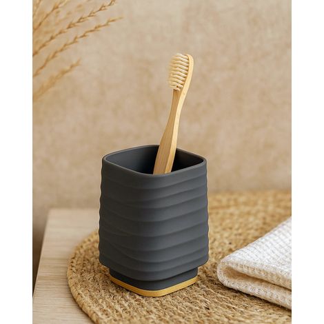 Portaspazzolino in plastica ABS e bamboo grigio Alabama (1/2)