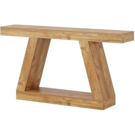 CHICFURN Tavolo consolle 140 x 30 x 80 cm in MDF naturale stile rustico, con vano contenitore (1/5)