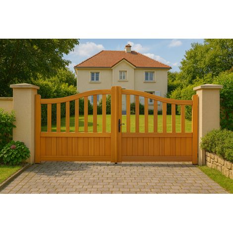 Gd Menuiseries – Portail en bois ajouré 3m – Hauteur 1,10/1,30m – Épaisseur 39mm – Traitement FIH pour protection durable