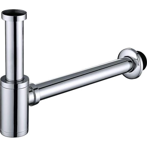 Siphon d'évier chromé en forme de L, tube en acier inoxydable anti-odeurs, 3,2 cm (1 1/4 po), haute qualité, pour évier et lavabo. (1/5)