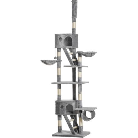 Deckenhoher Kratzbaum 240–260 cm mit Sisal und Plüsch, Hellgrau, HOMVRA (1/5)