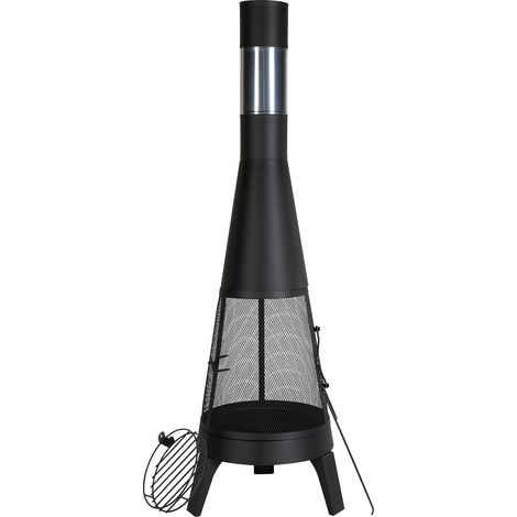 VEVOR Cheminee Exterieur, 508 mm, Poele a Bois Conique Robuste pour Barbecue et Rechauffer, avec Grille, Couvercle de Cheminee Antirouille, pour Patio, Jardin, Arriere-cour, Cuisson en Plein Air