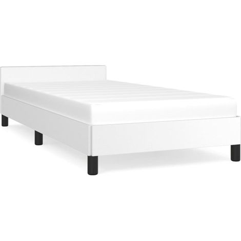 Lit avec tête de lit Blanc 90x200 Similicuir (1/5)