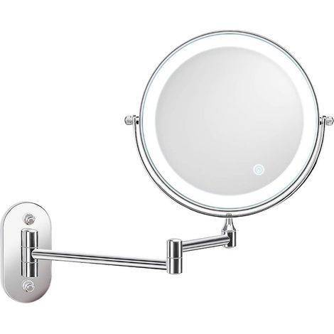 Miroir Grossissant Lumineux Mural, Miroir Maquillage Réglable à 3 Couleurs Miroir Cosmétique 360° Pivotant Miroir de Rasage Extensible Mirroir Murale avec Interrupteur Tactile (1/5)