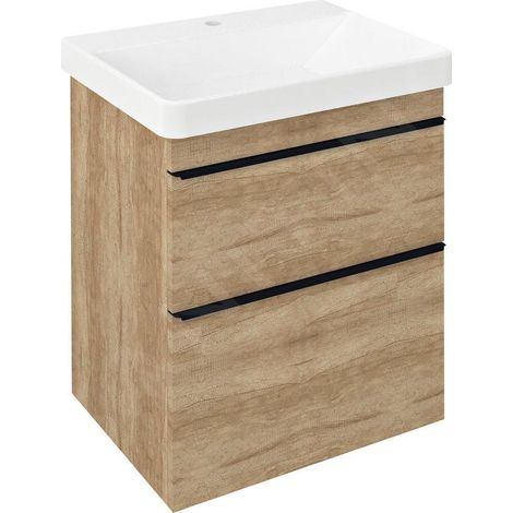 Sapho Sitia - Meuble-lavabo 70x56x44 cm, 2 tiroirs, chêne Alabama SI060-2222 (1/5)