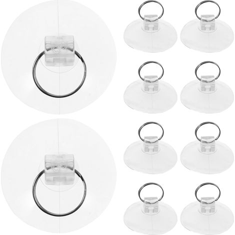 Lot de 10 Crochets à Ventouses Transparentes 55 CM avec Anneaux Métalliques Ventouses Ultra-Résistantes sans Perçage pour Murs Lisses Supports Réutilisables pour Salle de Bain (1/5)