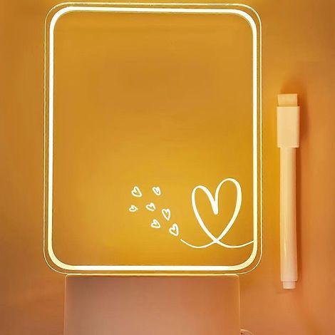 Veilleuse LED 3D en forme de cœur avec stylo effaçable, lampe de chevet avec tableau mémo à lumière chaude, cadeau d'anniversaire, prête à l'emploi. (1/5)