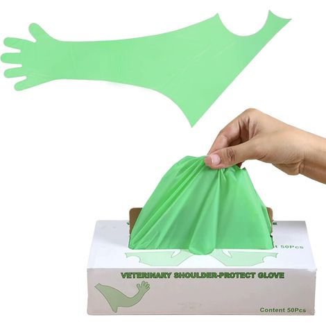 Lot de 100 Gants Jetables Vétérinaires Gants Longs sans Latex Poudre Moufles Stériles Étanches pour l'Insémination Artificielle Examens Vétérinaires (1/5)