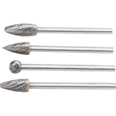 Ensemble de 4 limes rotatives argentées, tige de 6 mm, en acier tungstène pour outils de travail des métaux (1/5)