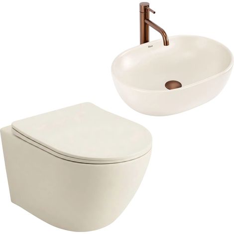 Rea Conjunto Inodoro Suspendido Focus + Lavabo Sobre Encimera Focus Creme (1/5)