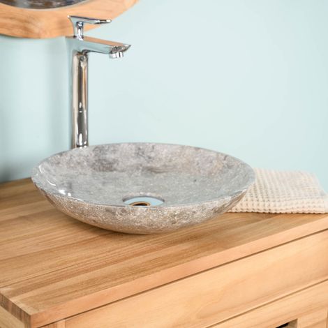 Lavabo encimera de mármol cuarto de baño Lysom 35 cm gris (1/5)