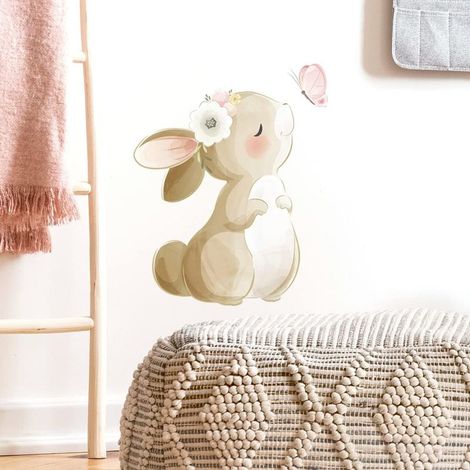 Stickers Muraux Mignon Lapin Autocollant Mural Lapin Baiser Papillon Décoration Murale pour Enfants Filles Chambre Décoration Salon (1/5)