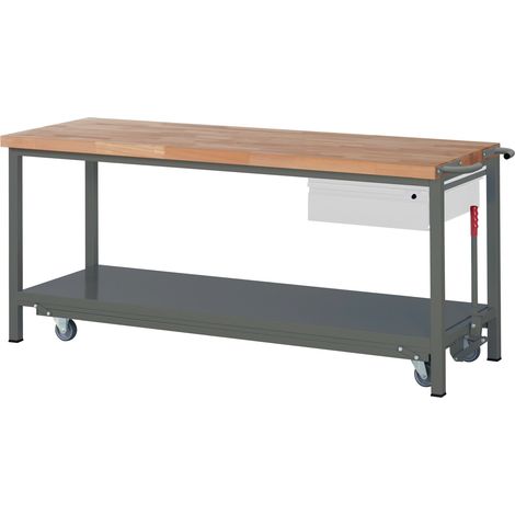 STIER Werkbank Premium mit abs. Fahrgestell und 1 Schublade BxTxH 2000x700x880 mm