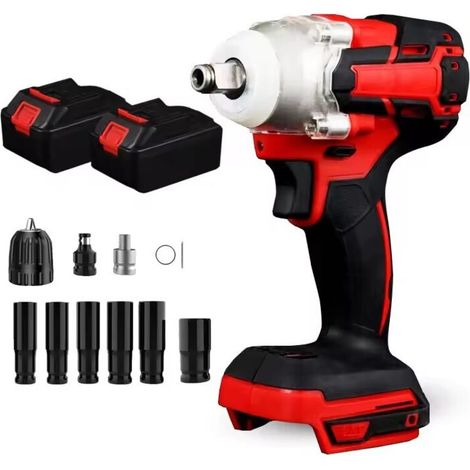 Llave de impacto inalámbrica sin escobillas, llave de impacto de 1/2" compatible con baterías de 18 V, 300 Nm, 2 velocidades, llave de impacto 2 en 1 a batería con luz LED para coches (1/3)