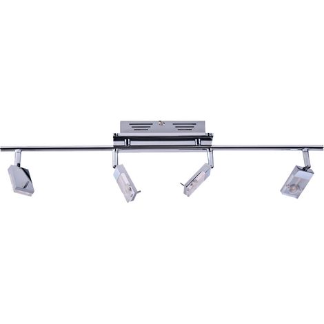 Plafoniera cromata spot strip 4 lampadine lampada da soggiorno orientabile, metallo plastica, 4x LED 3W 170Lm bianco caldo, LxPxH 67x17x17 cm