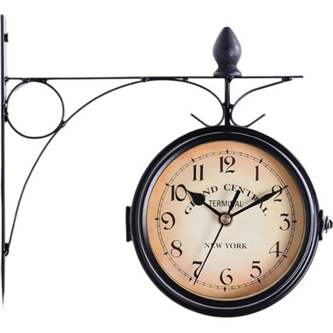 Doppelseitige Wanduhr, Bahnhofsuhr, Gartenuhr, doppelseitige Uhr, Zeitanzeige, 33 x 30 x 10 cm (1/5)