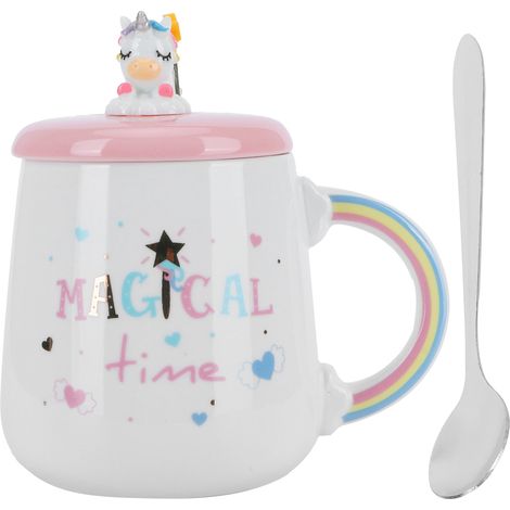 Tasse En Céramique Avec Couvercle Et Cuillère - Design Animal Mignon - Pour Café Et Boissons Froides - Usage Domestique Et Bureau - Ensemble 1 Pièce (1/5)