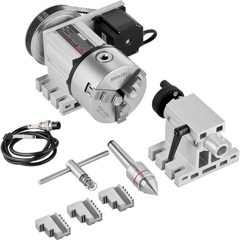 VEVOR Testa Divisoria, Mandrino a 3 Griffe K11-100mm, Divisore 3 Griffe Fresatrice CNC Asse di Rotazione 4° Asse Testa Indicizzatrice, Altezza Centrale 65mm Contropunta MT2 Rapporto Trasmissione 6:1