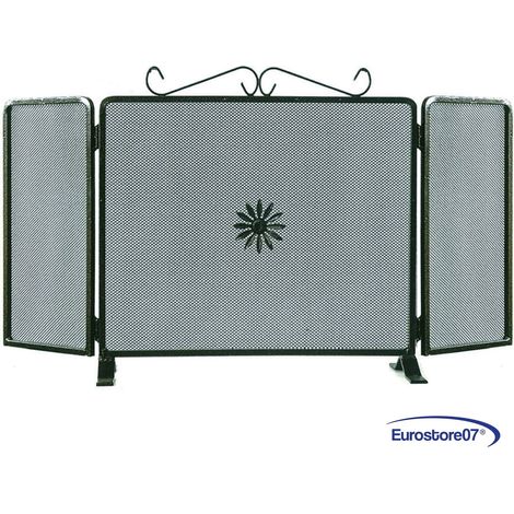 parascintille due ante decoro fiore cm.90x50h. Verniciato nero in ferro battuto (1/4)