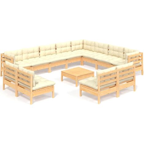 Mobili da giardino Mobili da esterno Set di mobili da 13 pezzi con cuscini color crema in legno di pino massiccio