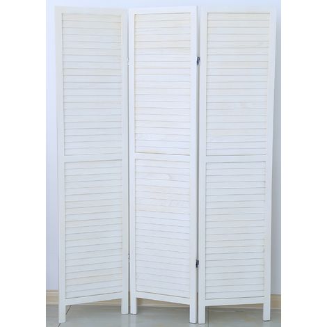 Pegane – Paravent en bois 3 pans blanc lasuré – Dimensions H170 x L120 cm – Séparation moderne pour intérieur – Design épuré