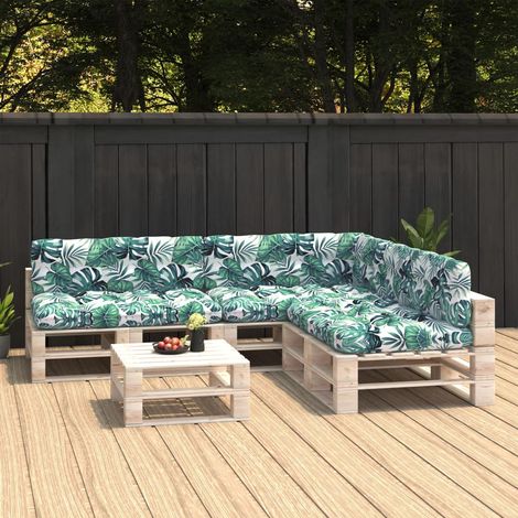 Palettensofa-Auflagen 7 Stk. Blattmuster (1/5)