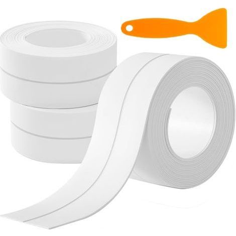 Mastic de salle de bain, autocollant, paquet de 3 rouleaux, anti-moisissure et étanche, adapté aux éviers, toilettes, comptoirs, lavabos et cuisines, 38 mm x 320 cm (1/5)