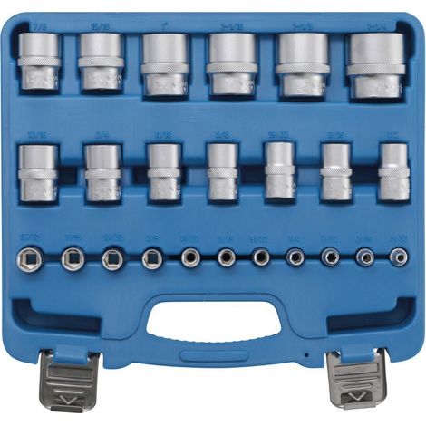 Bgs Technic – Coffret cliquet et douilles 24 pièces – Douilles 6 pans 1/4" et 1/2" en acier chrome-vanadium – Indispensable pour véhicules américains et anglais