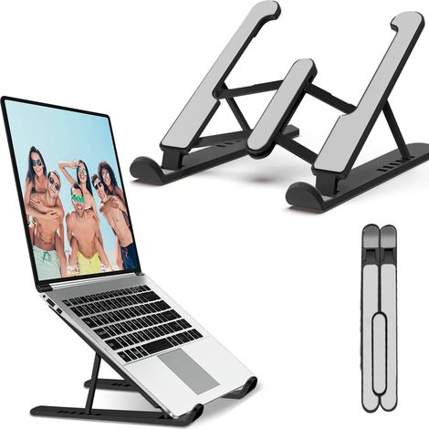 Soporte para portátil, soporte para portátil portátil para escritorio, ajustable, ventilado, refrigeración, compatible, negro (1/5)