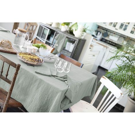 OUREA - Nappe Rectangulaire 150x350cm Gaze de Coton Eucalyptus (1/2)