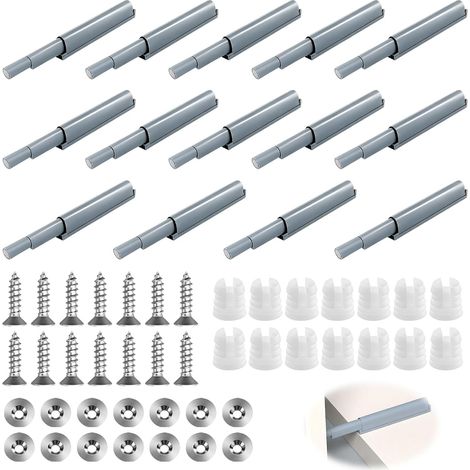 14 PCS Push to Open Aimant Porte Placard Puissant, Loquet Magnétique Amortisseur Porte Placard pour Cuisine et Tiroir, Système Ouverture Pression sans Poignée, Gris (1/5)