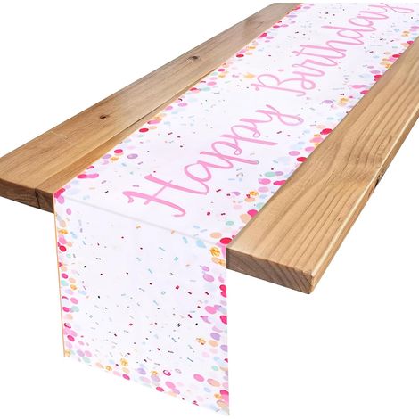 Runner da tavola di buon compleanno, Runner da tavola di compleanno con coriandoli, Runner da tavola di buon compleanno per donna - Rosa, 33 × 183 cm (Rosa) (1/5)