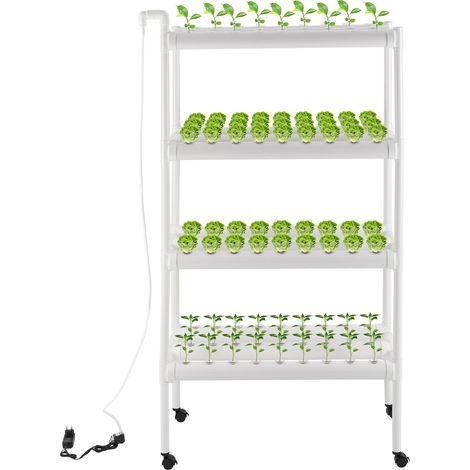 Kit de culture hydroponique vertical avec pompe à eau, minuterie et roues, 4 niveaux, 108 emplacements de plantation, pour fraises, laitues, potager, jardin et balcon (1/5)
