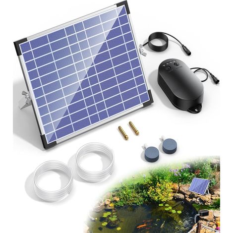 Aérateur de Bassin Solaire 15W avec 4400mAh Batterie, Pompe à Air Solaire Double Sortie Fonctionne Jour et Nuit, Oxygénateur Étanche IPX5 pour Étang de Jardin, Aquarium, Bassin à Poissons (1/5)