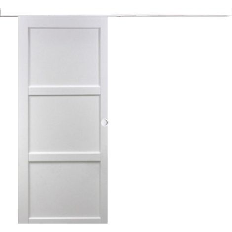 Puerta corredera Korya blanca de 3 paneles H204 x L83 cm, riel de aluminio con banda blanca, conchas blancas para GD MENUISERIES