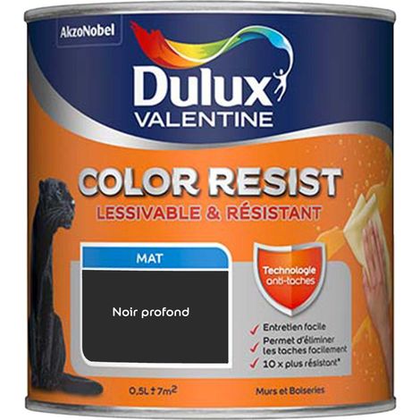 Peinture bicouche intérieure Color Resist Murs et Boiseries Mat Noir Profond 0,5 L - Dulux Valentine