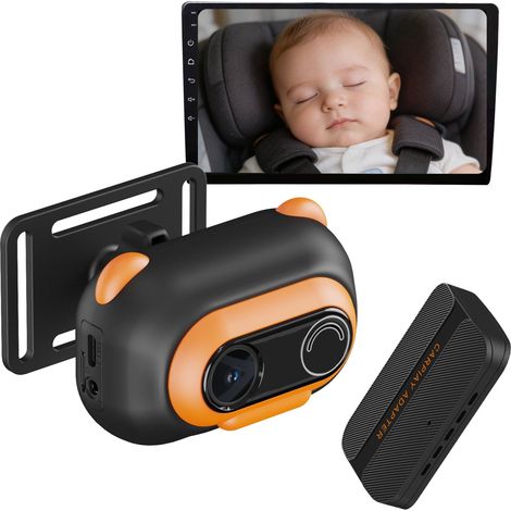 Caméra de surveillance bébé adaptateur CarPlay sans fil grand angle 150° affichage écran partagé surveillance siège arrière (1/3)