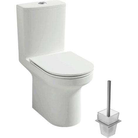 JACOB DELAFON Pack inodoro de suelo Elite sin montura blanco con asiento extraplano de cierre suave y moderno portaescobillas