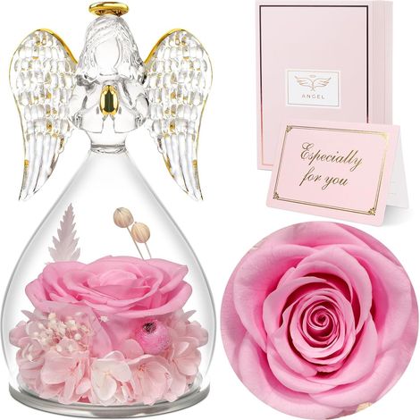 Rose Eternelle Cadeau Femme, Fleur Eternelle avec Ange Figurine, Cadeau Anniversaire Femme, Ange Rose Eternelle pour Maman, Cadeaux Mamie, Cadeaux Noel, Saint Valentin, Fete des Meres (1/5)