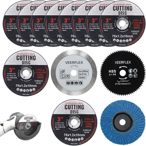13 Pièces 76 mm Disques à Tronçonner, Trou Central 10 mm Disques de Meuleuse d'angle pour Couper le Métal et le Bois (1/5)