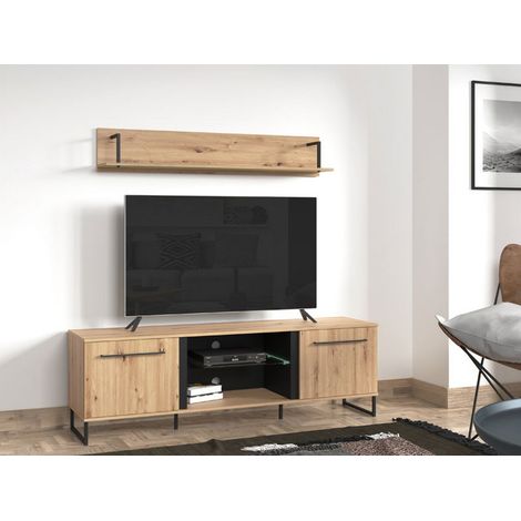 TV-Lowboard Sutrio, 2 Ablagen, 4 Fächer, 2 Türen, 171x42x54h cm, Braun Eiche mit Astknoten (1/5)