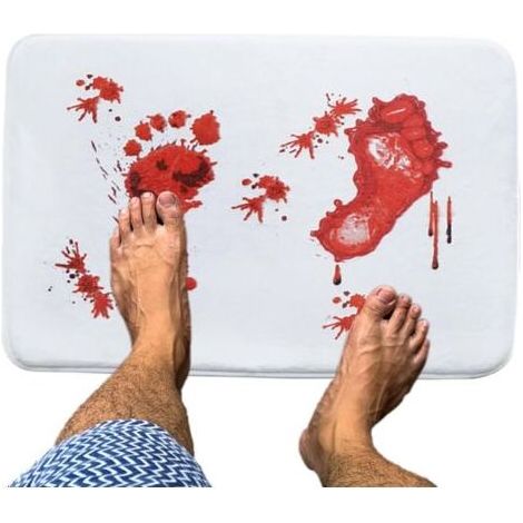 Tapis de douche Halloween sanglant, tapis de salle de bain Halloween sanglant Tapis résistants avec motifs sanglants et empreintes de pas rouges Tapis de douche originaux (1/5)