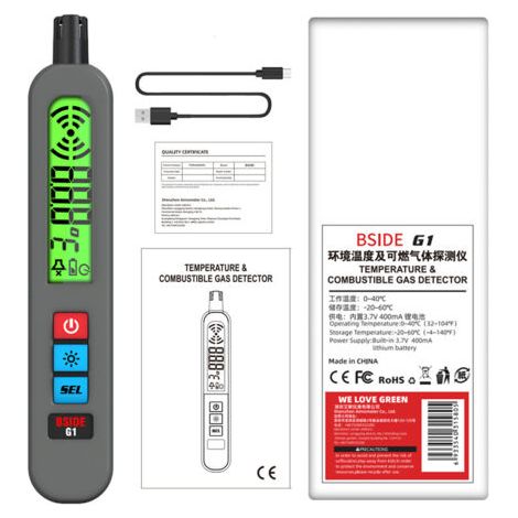Détecteur de gaz rechargeable Détecteur de fuite de gaz naturel avec alarme visuelle et sonore et vibration Grand écran Stylo Détecteur multi-gaz portable pour. (1/5)