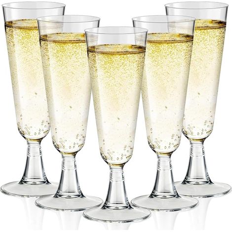 Transparent Champagne Flutes, Reusable Plastic Glasses, 150 ml Wine Glass, Cocktail, Cups for Weddings, Christmas, Birthdays and Parties (1/5)