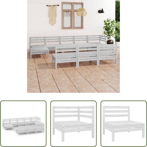 Holzsofa - 10-tlg. Garten-Lounge-Set Weiß Massivholz Kiefer (1/5)