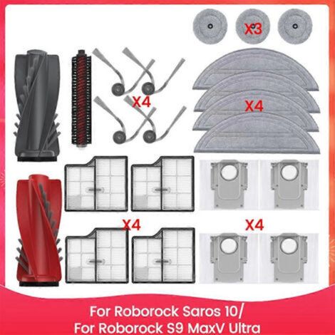 Pièces détachées pour aspirateur robot Roborock Saros 10/Roborock S9 MaxV Ultra : brosse principale, lingettes de nettoyage, filtres HEPA, sacs à poussière