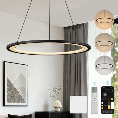 Mai & Mai Pendelleuchte Esstisch, 40cm LED Moderne Hängelampe, stufenlos dimmbar 3000K–6000K, höhenverstellbare Design 20W Esstischlampe mit Fernbedienung & Wandschalter, Luvina01, Sandschwarz (1/5)