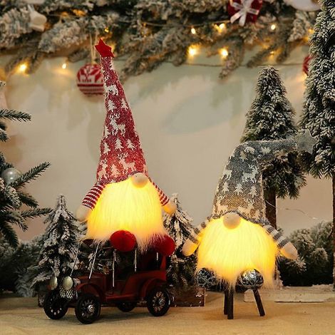 Adornos navideños de gnomos Tomte iluminados MIMIGO, gnomos de Papá Noel suecos hechos a mano, luces de elfo de Papá Noel, adornos de decoración de mesa para el hogar, paquete de 2, Navidad Tr (1/5)