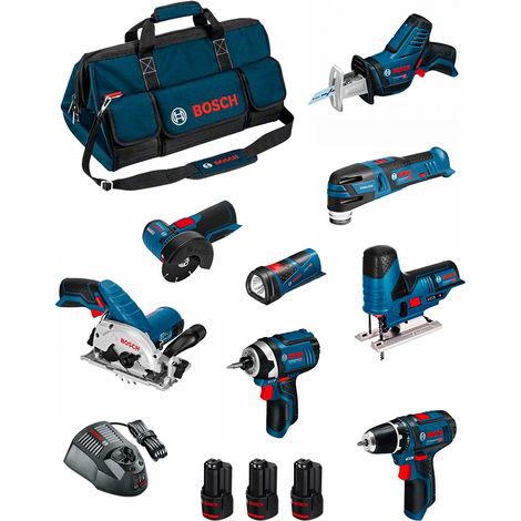 BOSCH Kit BMKB8-28BD3 (GSR12V-15+GDR12V-105+GKS12V-26+GWS12V-76+GST12V-70+GOP12V-28+GSA12V-14+GLI12V-80+3x2,0Ah+GAL1230CV+HDBAG) (1/5)