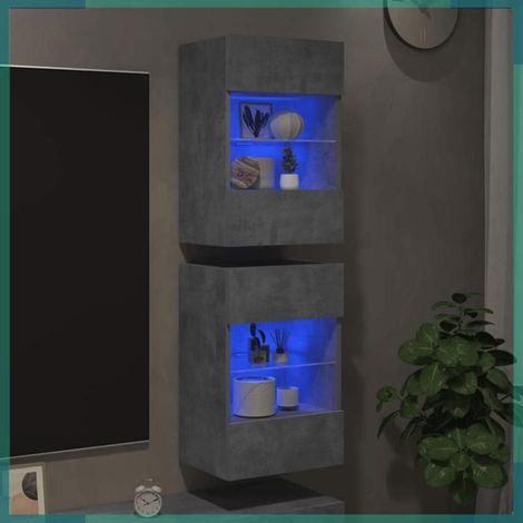 Meubles muraux - 837085 - Gris béton - Luminaires LED intégrés - Lot de 2 (40x30x60,5 cm) (1/5)